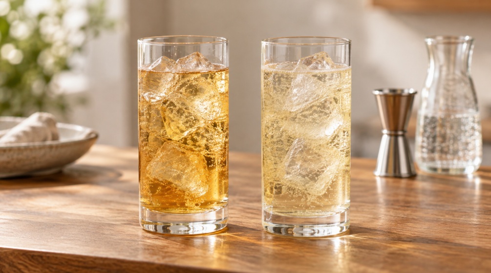 色の濃さが異なる2杯のハイボールを比較したイメージ